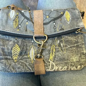 Mona B Gray Distressed ‘Dream’ Feather Crossbody Bag